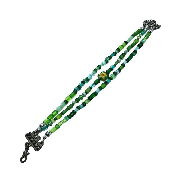 Beaded Bracelet Green Silver Tone 8 Inch Length - Picture 3 of 3